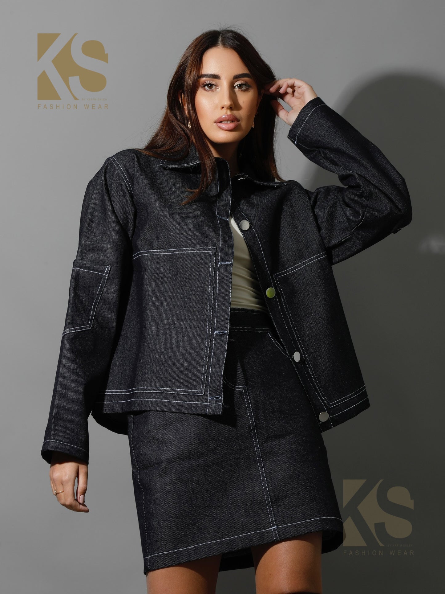 Co-Ord Jeans Sleeves Jacket - Navy Blue