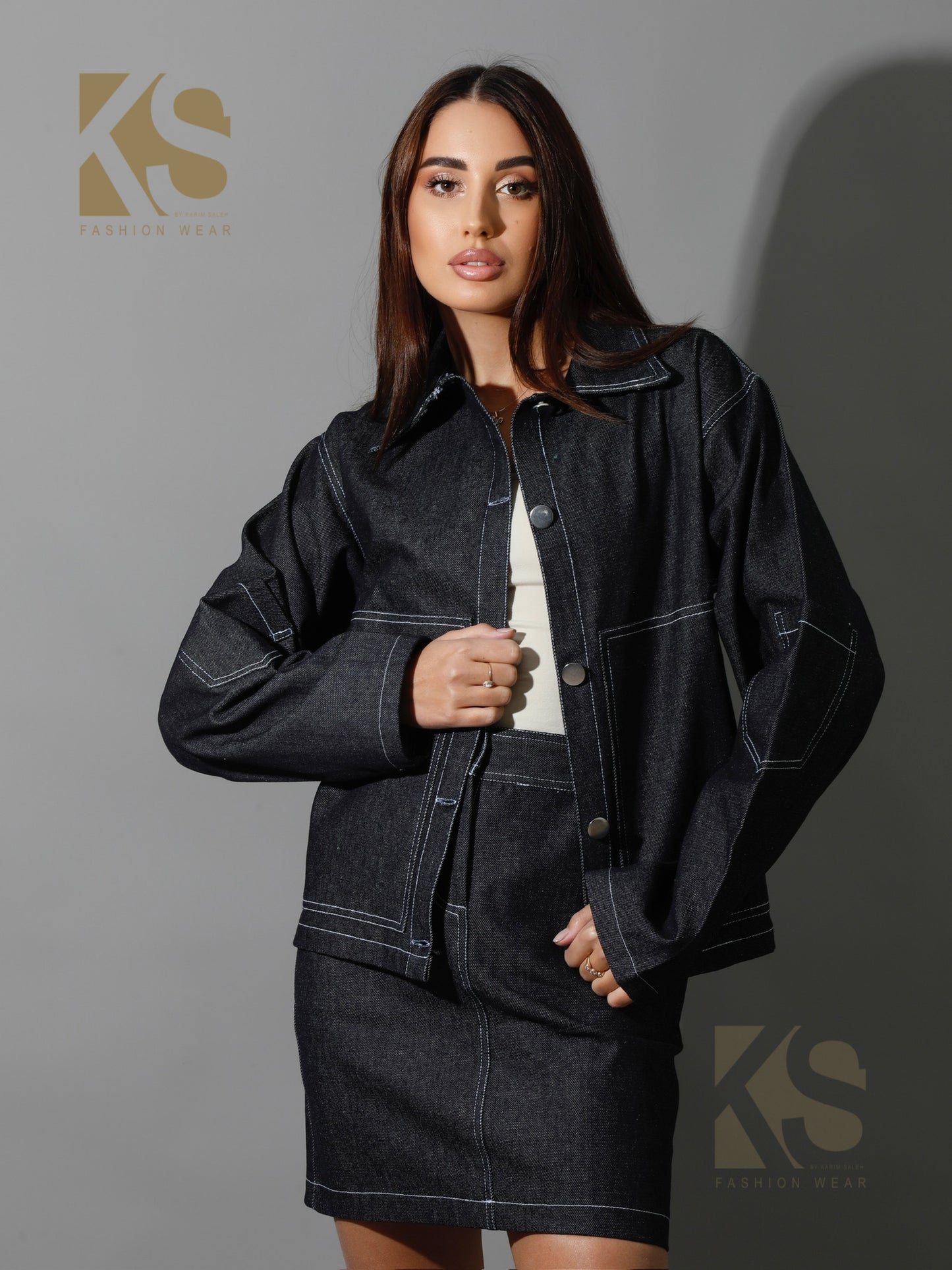 Co-Ord Jeans Sleeves Jacket - Navy Blue