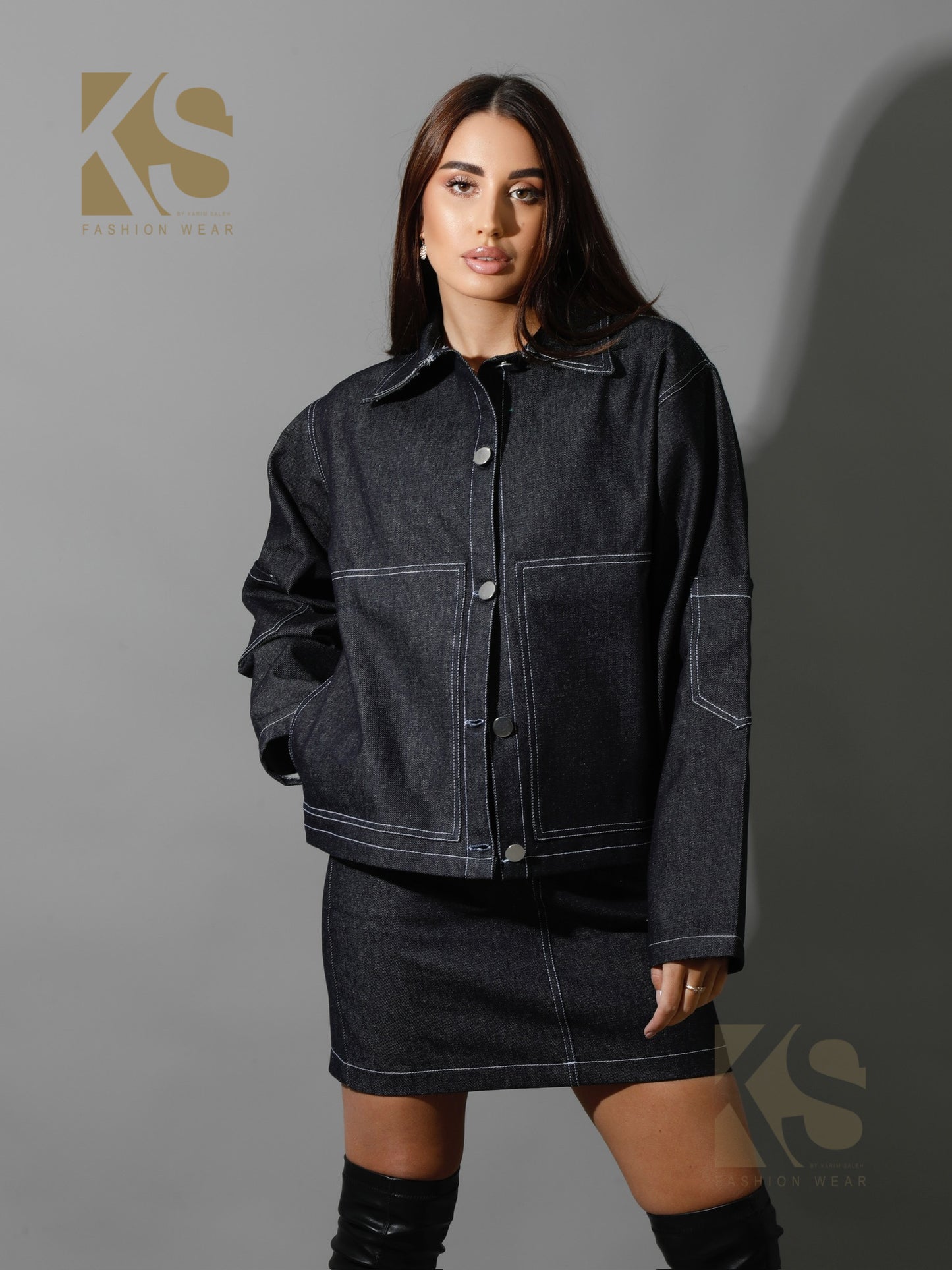 Co-Ord Jeans Sleeves Jacket - Navy Blue