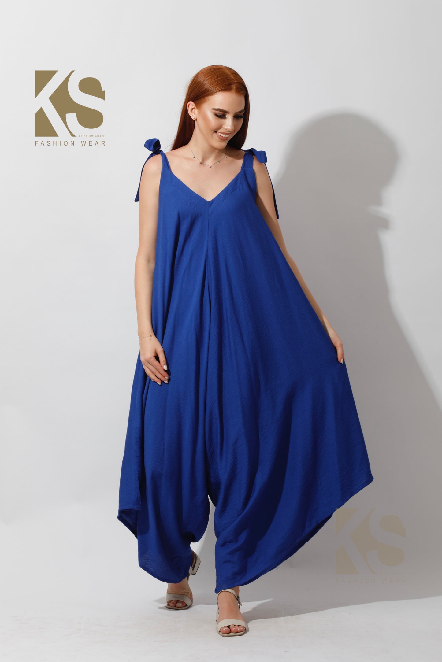 Tied Up Lose Jumpsuit - Electric Blue
