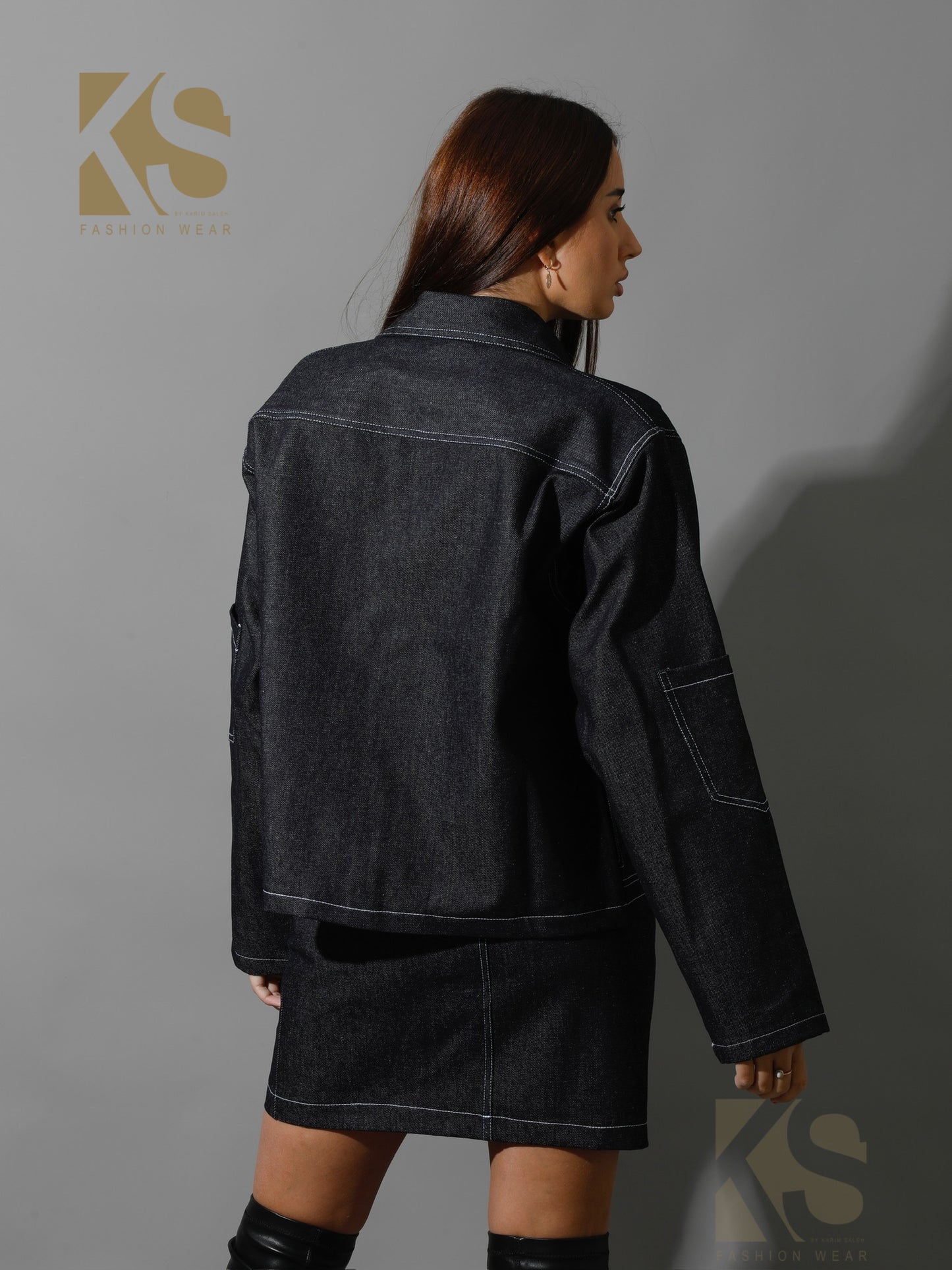 Co-Ord Jeans Sleeves Jacket - Navy Blue