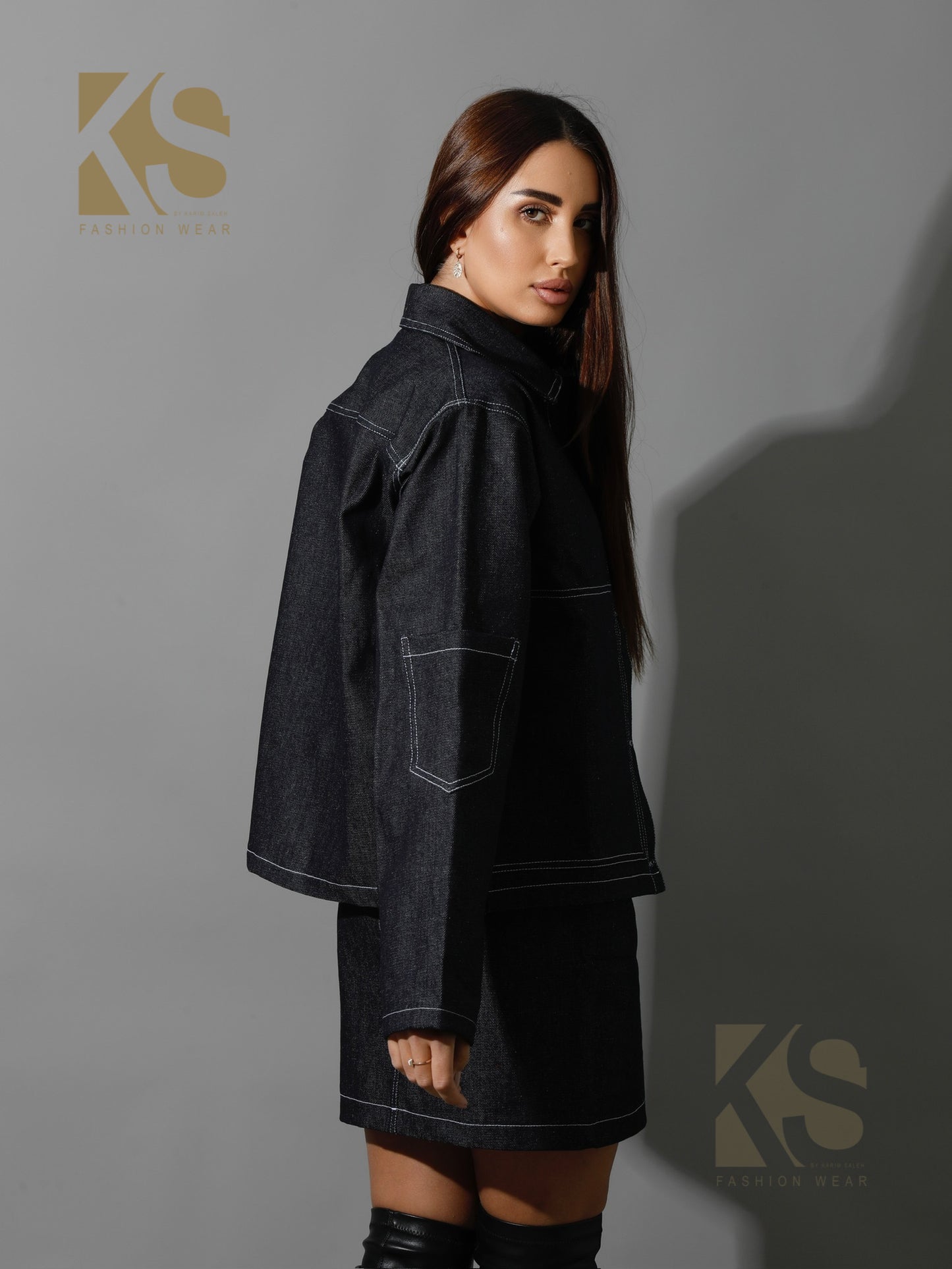 Co-Ord Jeans Sleeves Jacket - Navy Blue