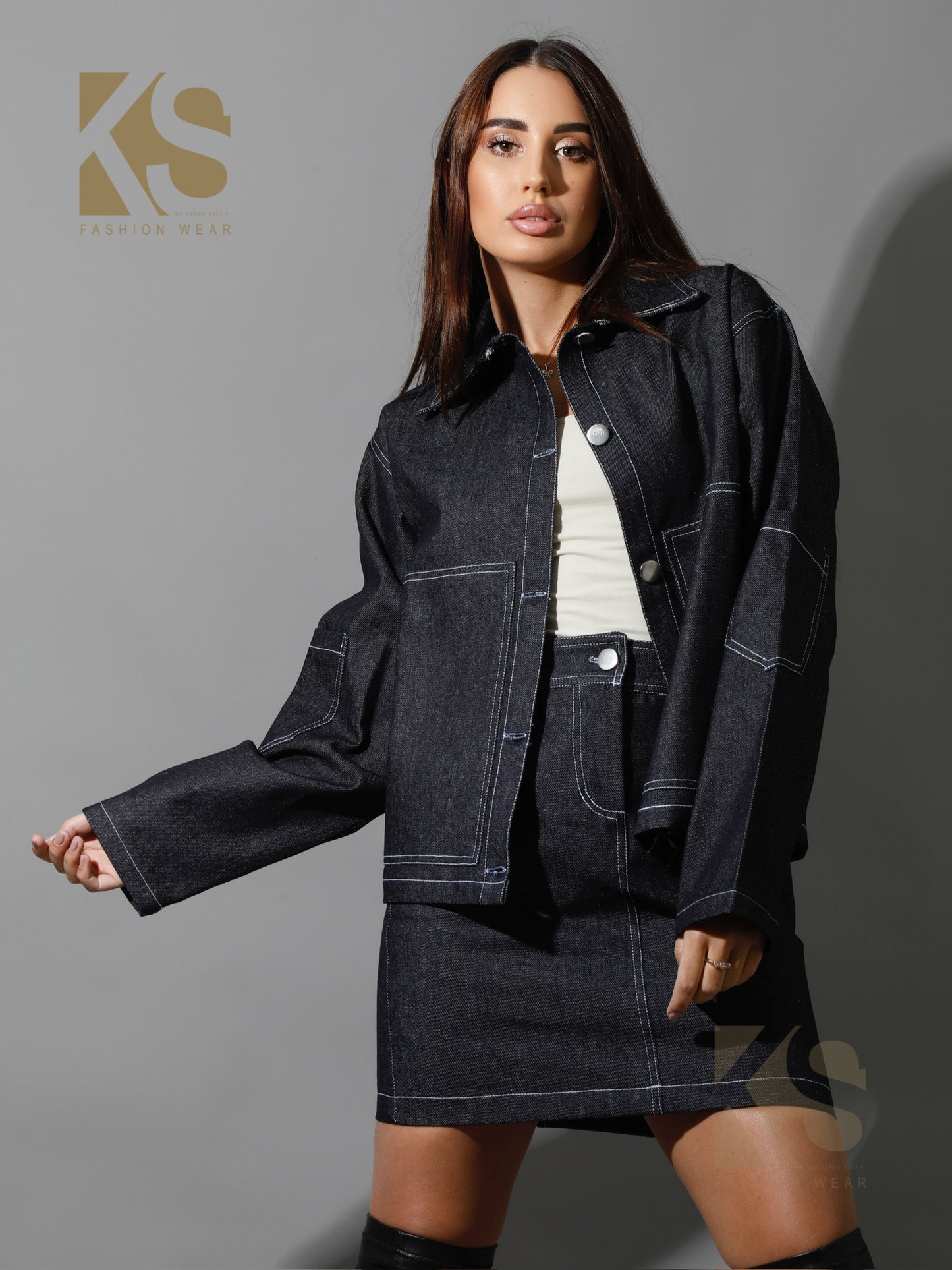 Co-Ord Jeans Sleeves Jacket - Navy Blue