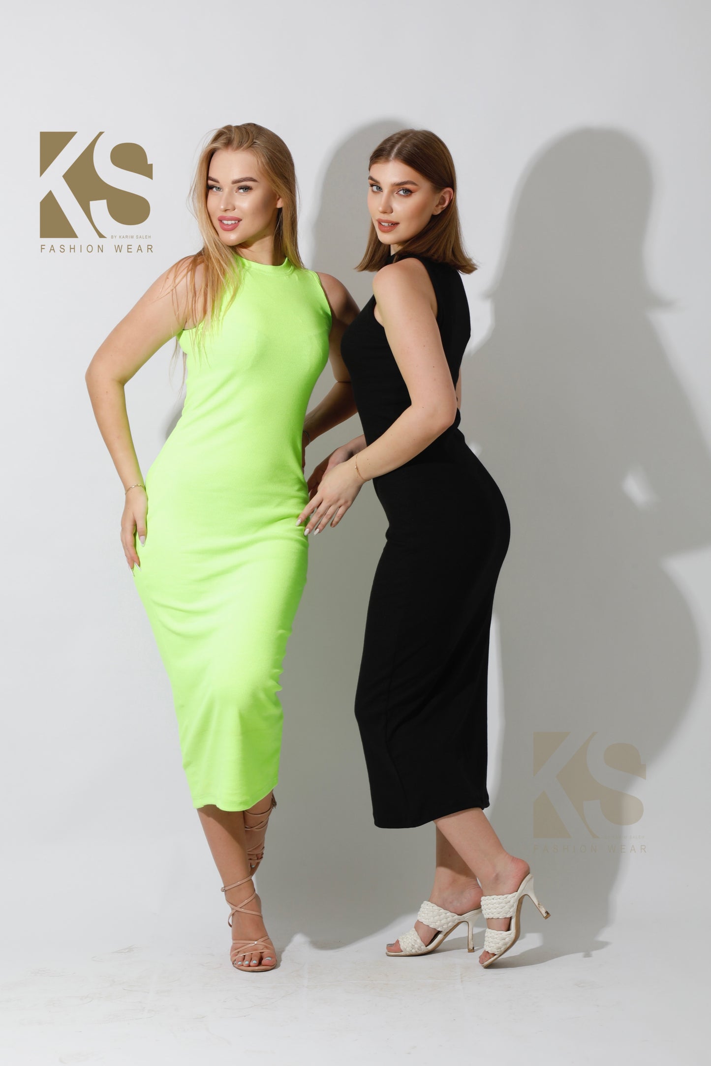 Slinky High Neck Midi Sleeveless Dress - Lime Green