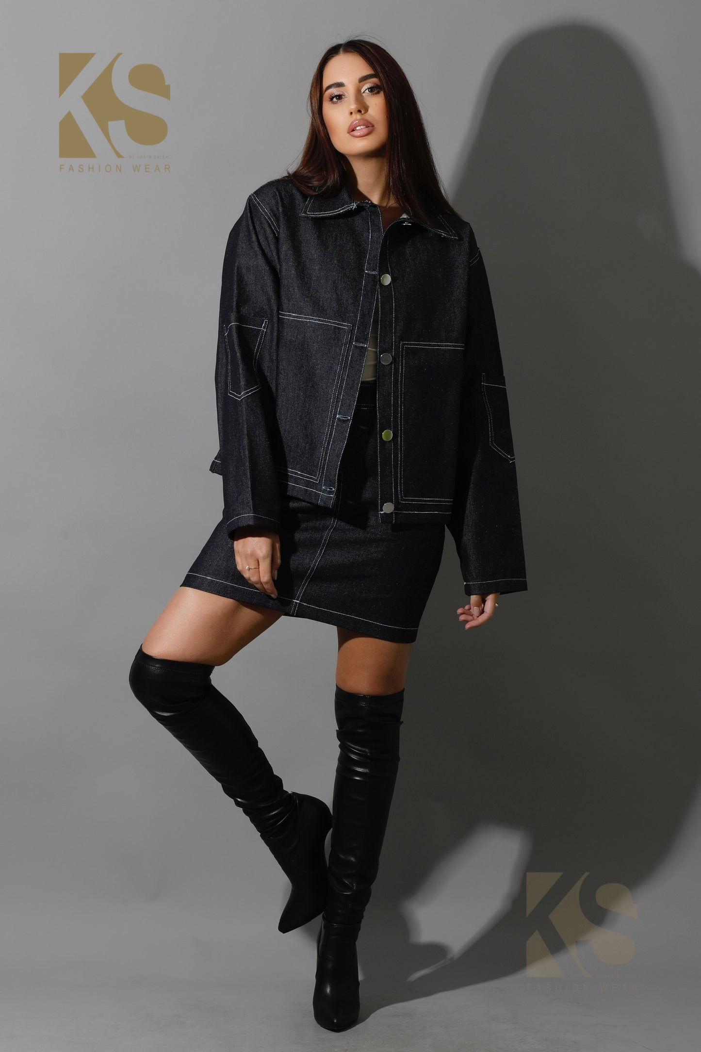 Co-Ord Jeans Sleeves Jacket - Navy Blue