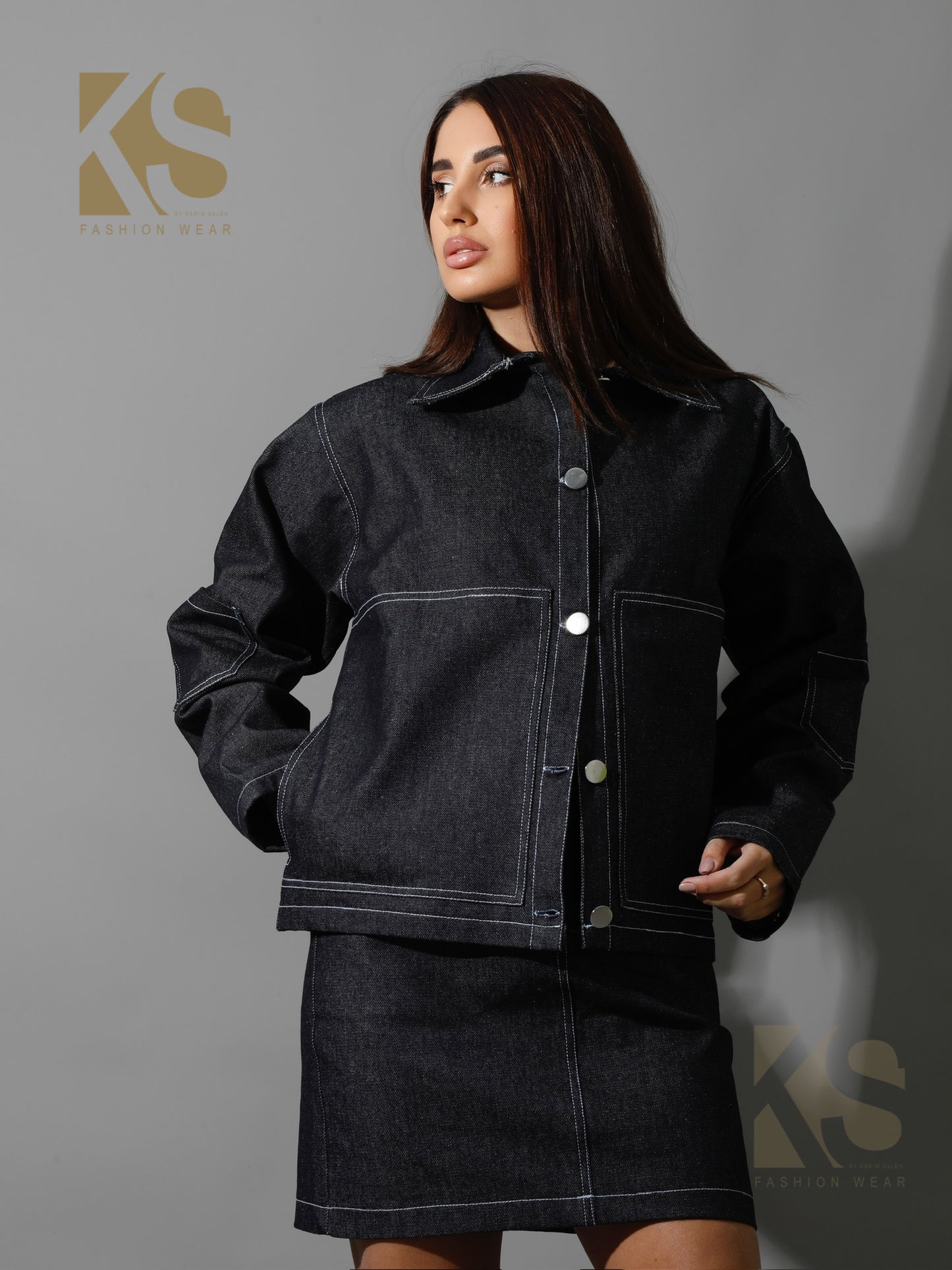 Co-Ord Jeans Sleeves Jacket - Navy Blue