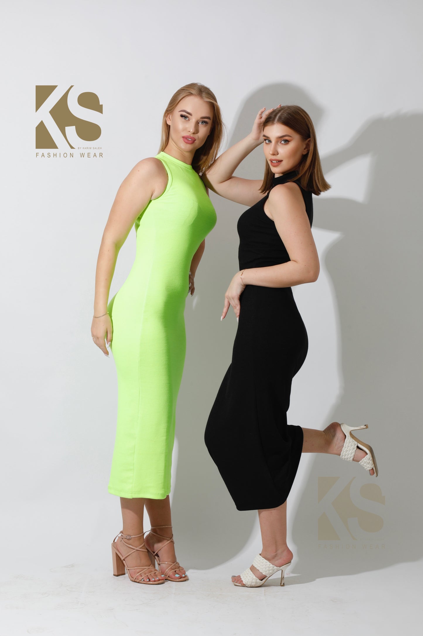 Slinky High Neck Midi Sleeveless Dress - Lime Green