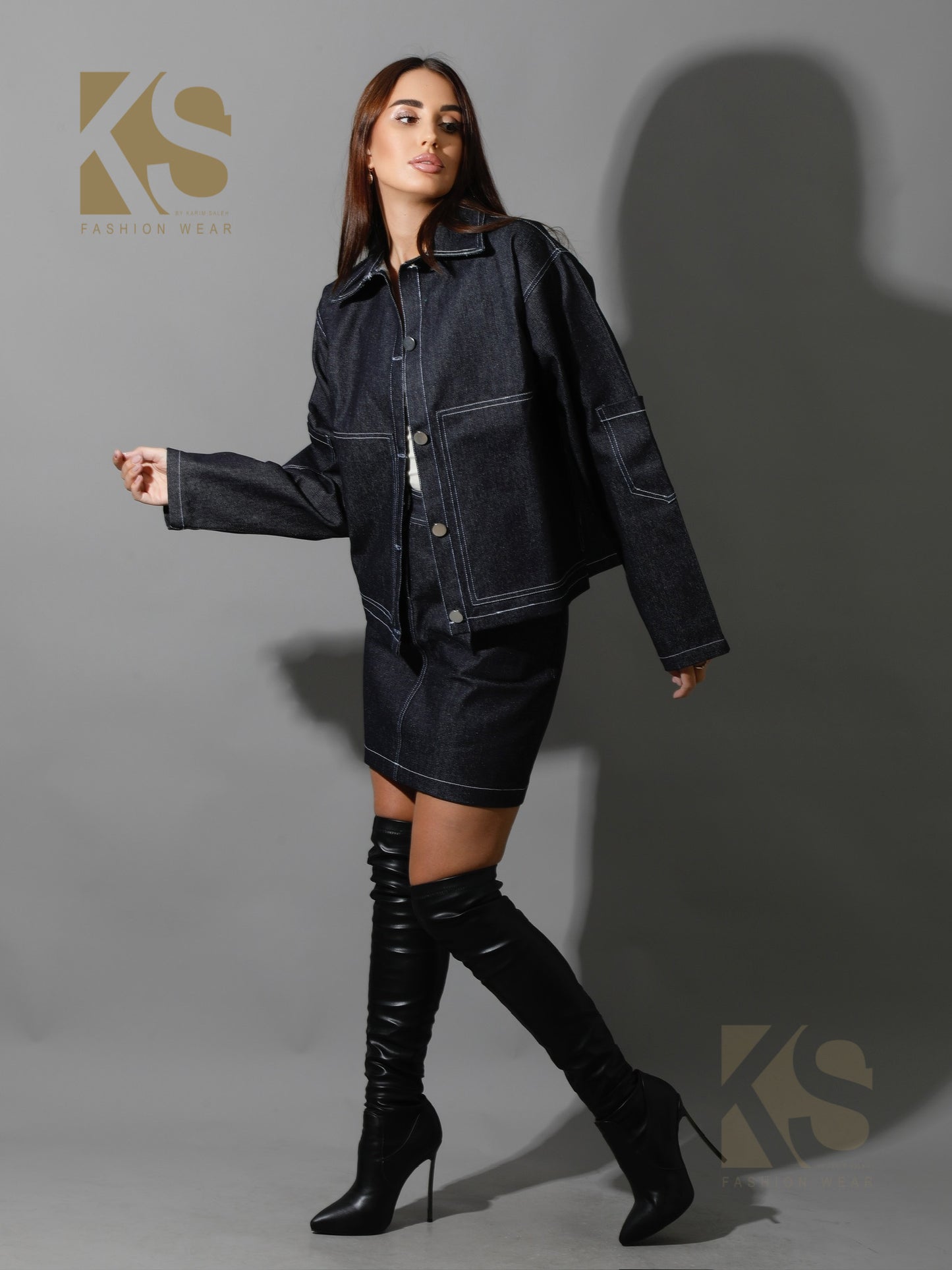 Co-Ord Jeans Sleeves Jacket - Navy Blue