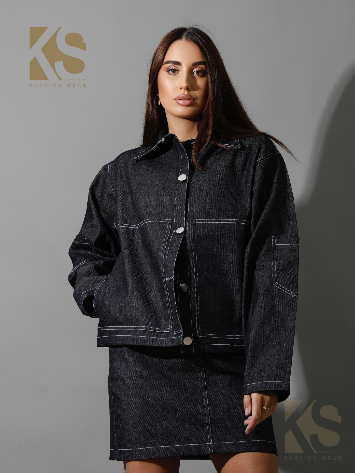 Co-Ord Jeans Sleeves Jacket - Navy Blue