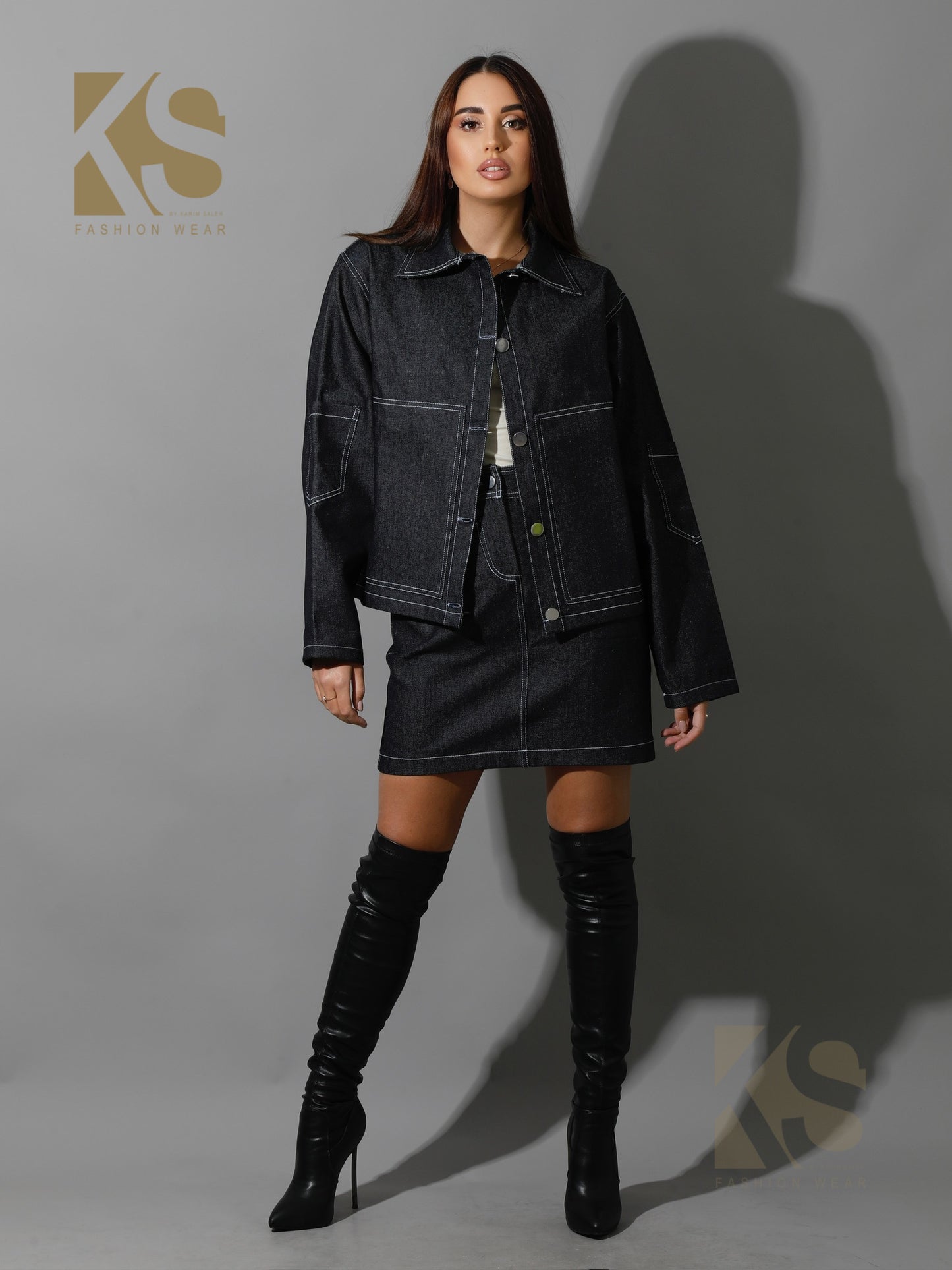 Co-Ord Jeans Sleeves Jacket - Navy Blue