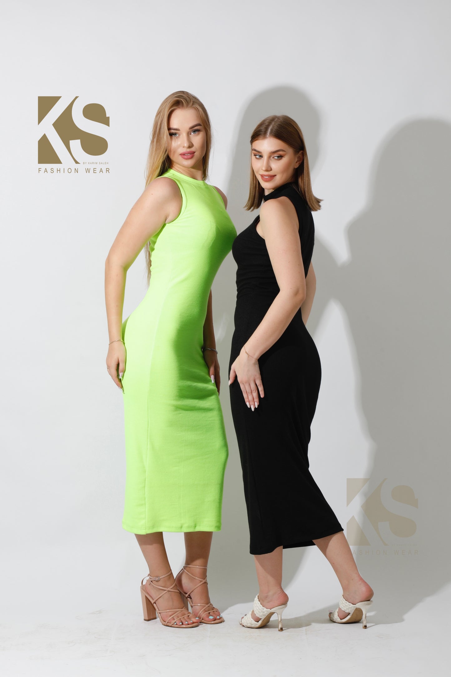 Slinky High Neck Midi Sleeveless Dress - Lime Green