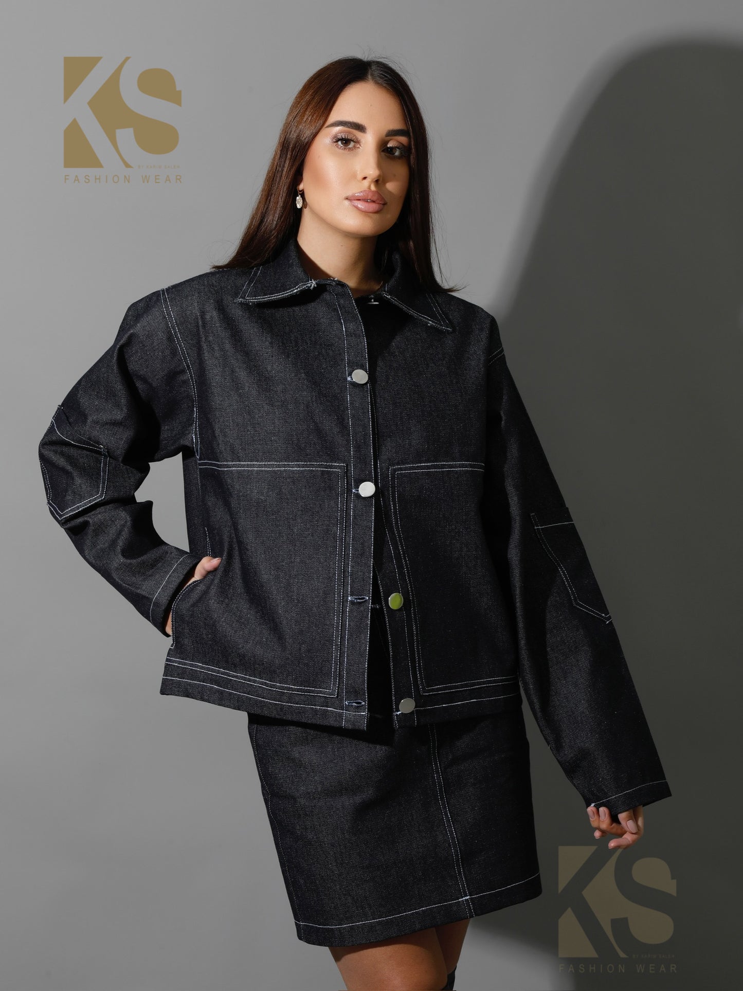 Co-Ord Jeans Sleeves Jacket - Navy Blue