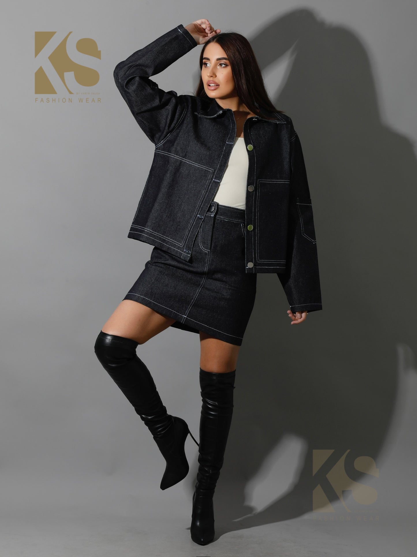 Co-Ord Jeans Sleeves Jacket - Navy Blue