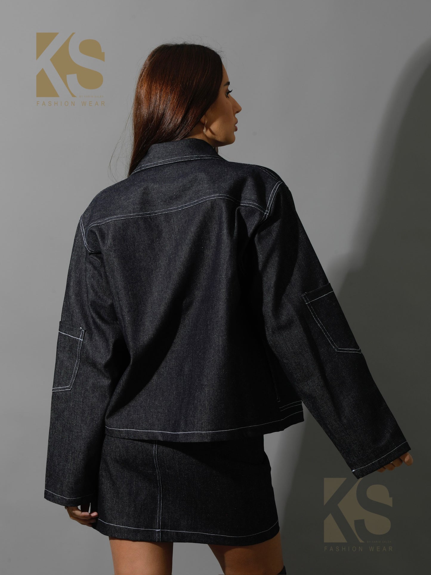 Co-Ord Jeans Sleeves Jacket - Navy Blue