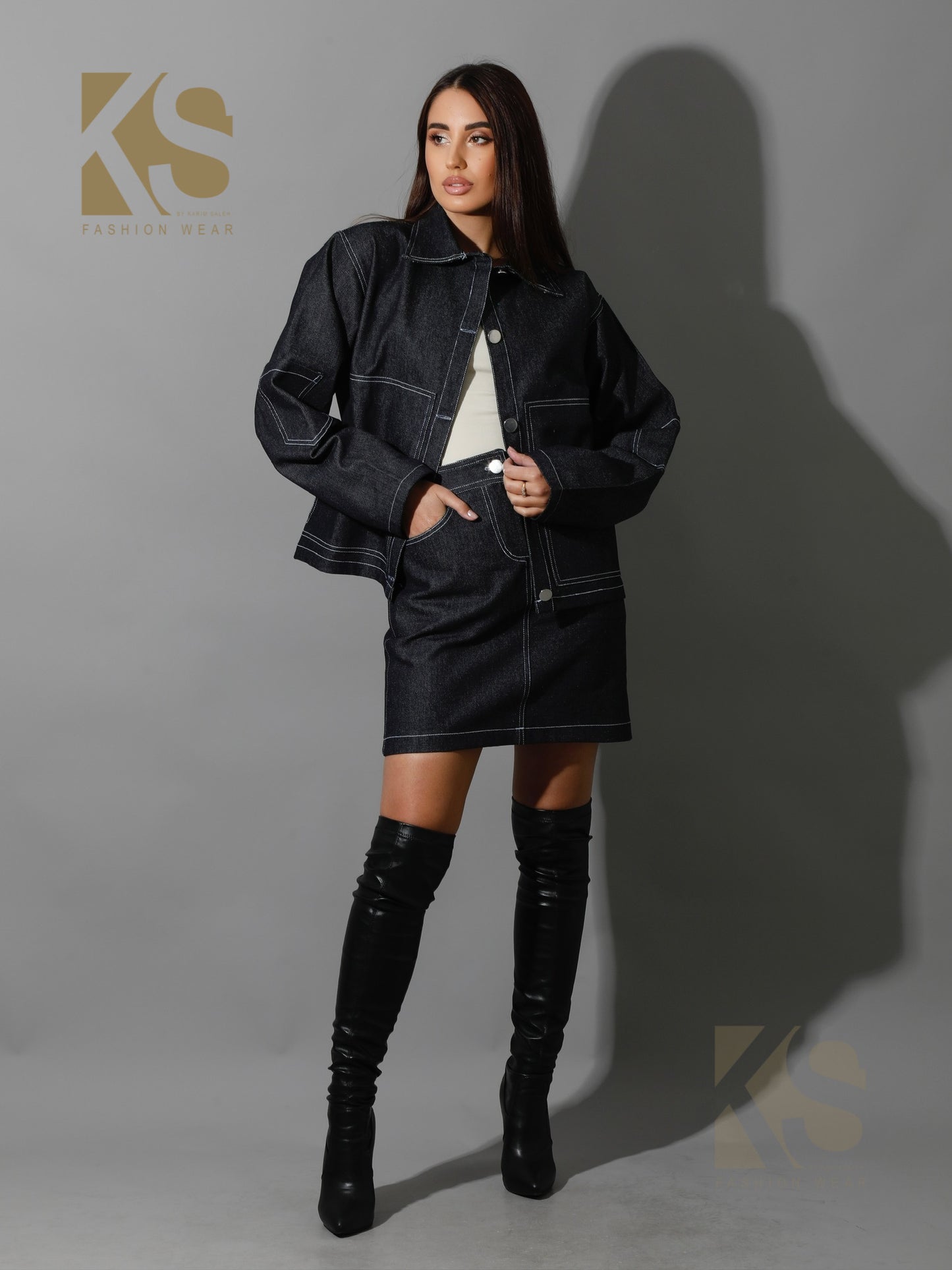 Co-Ord Jeans Sleeves Jacket - Navy Blue