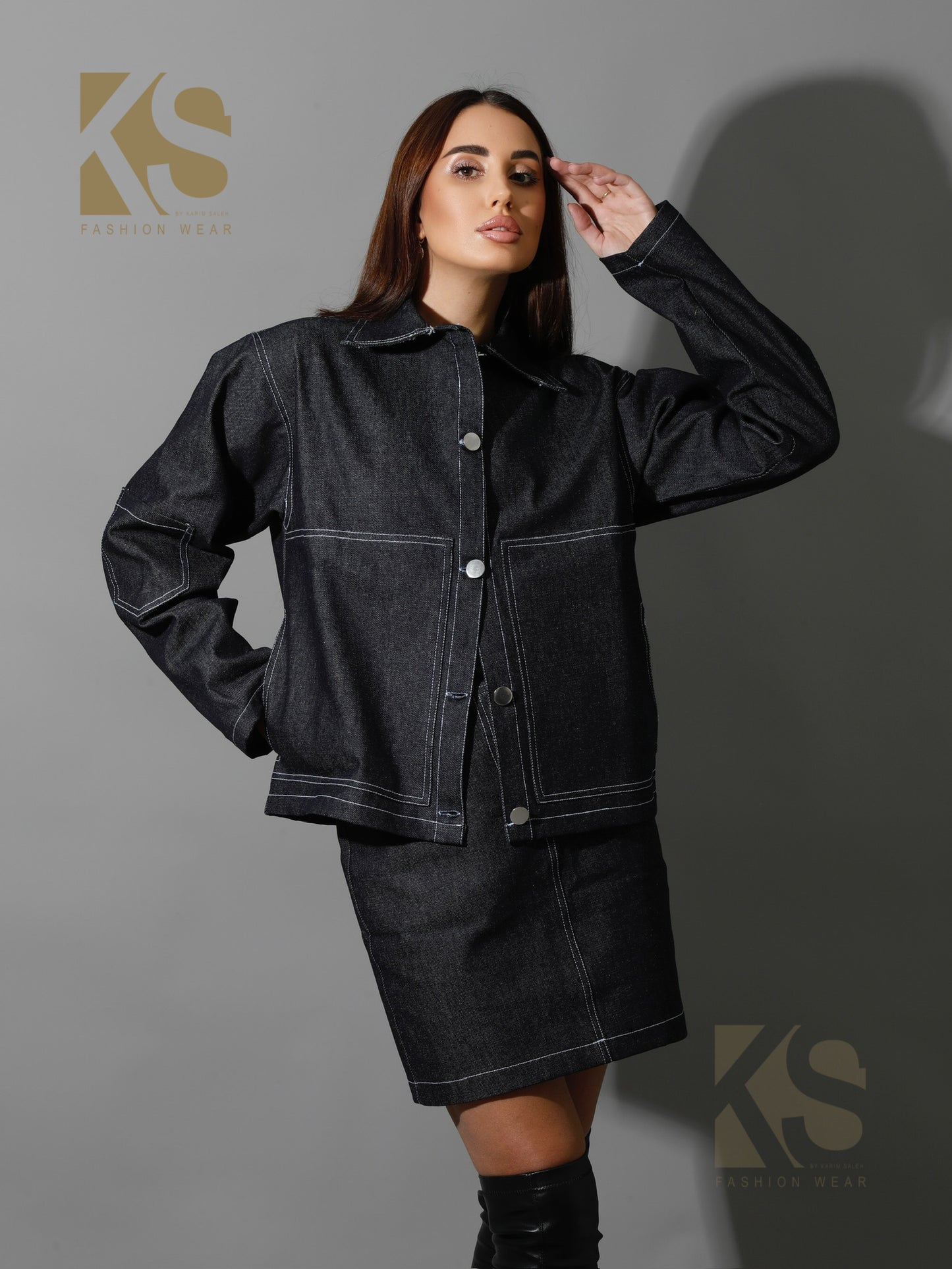 Co-Ord Jeans Sleeves Jacket - Navy Blue