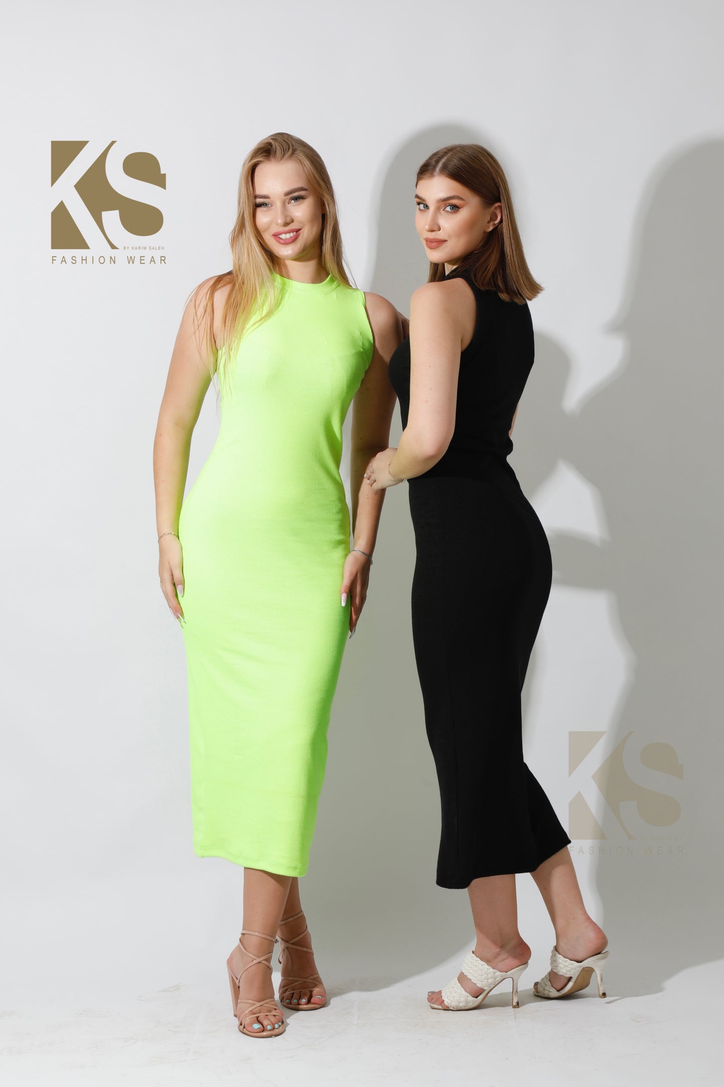 Slinky High Neck Midi Sleeveless Dress - Lime Green