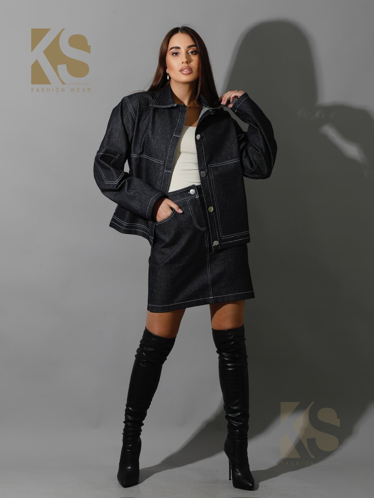 Co-Ord Jeans Sleeves Jacket - Navy Blue