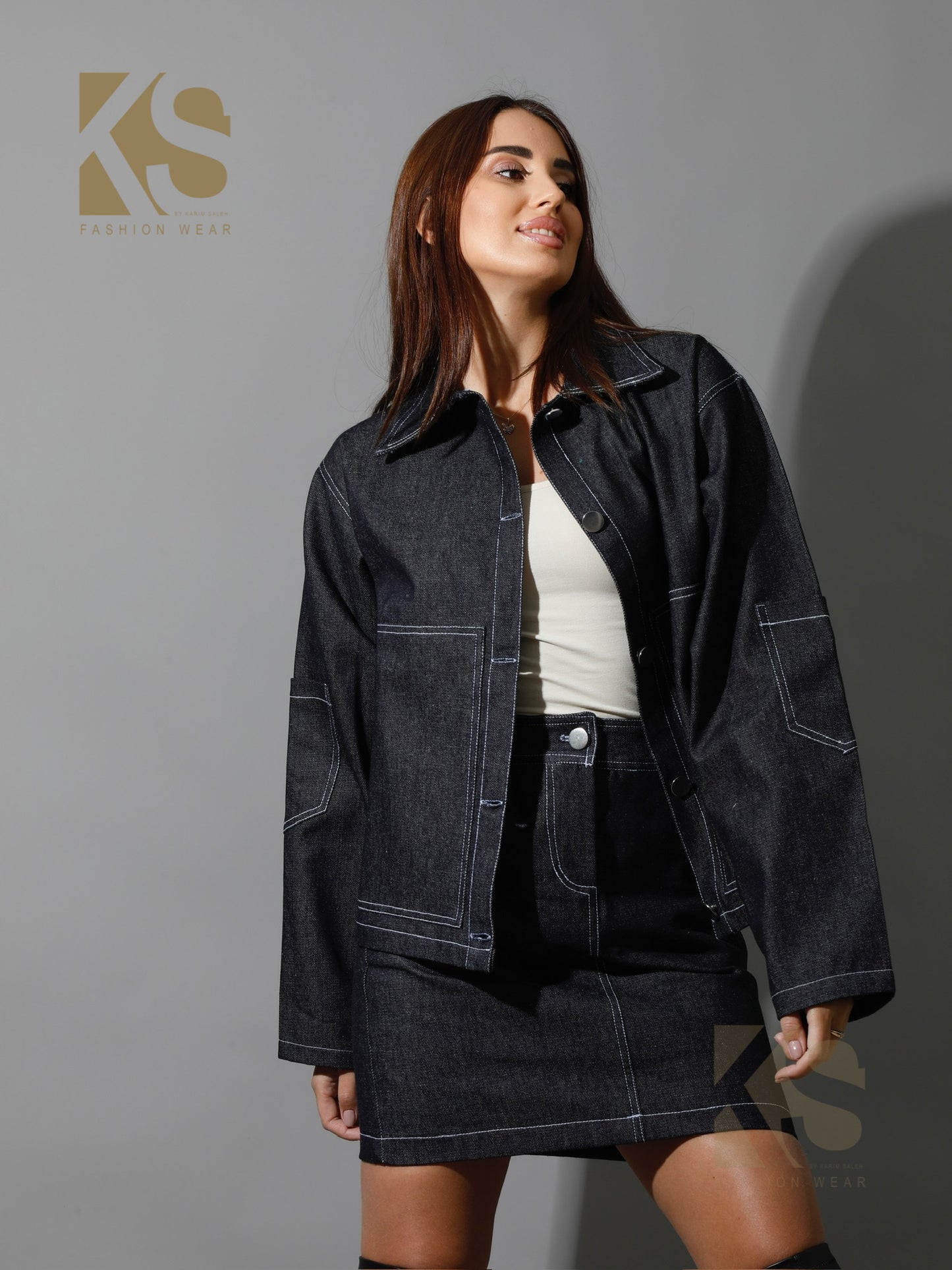Co-Ord Jeans Sleeves Jacket - Navy Blue