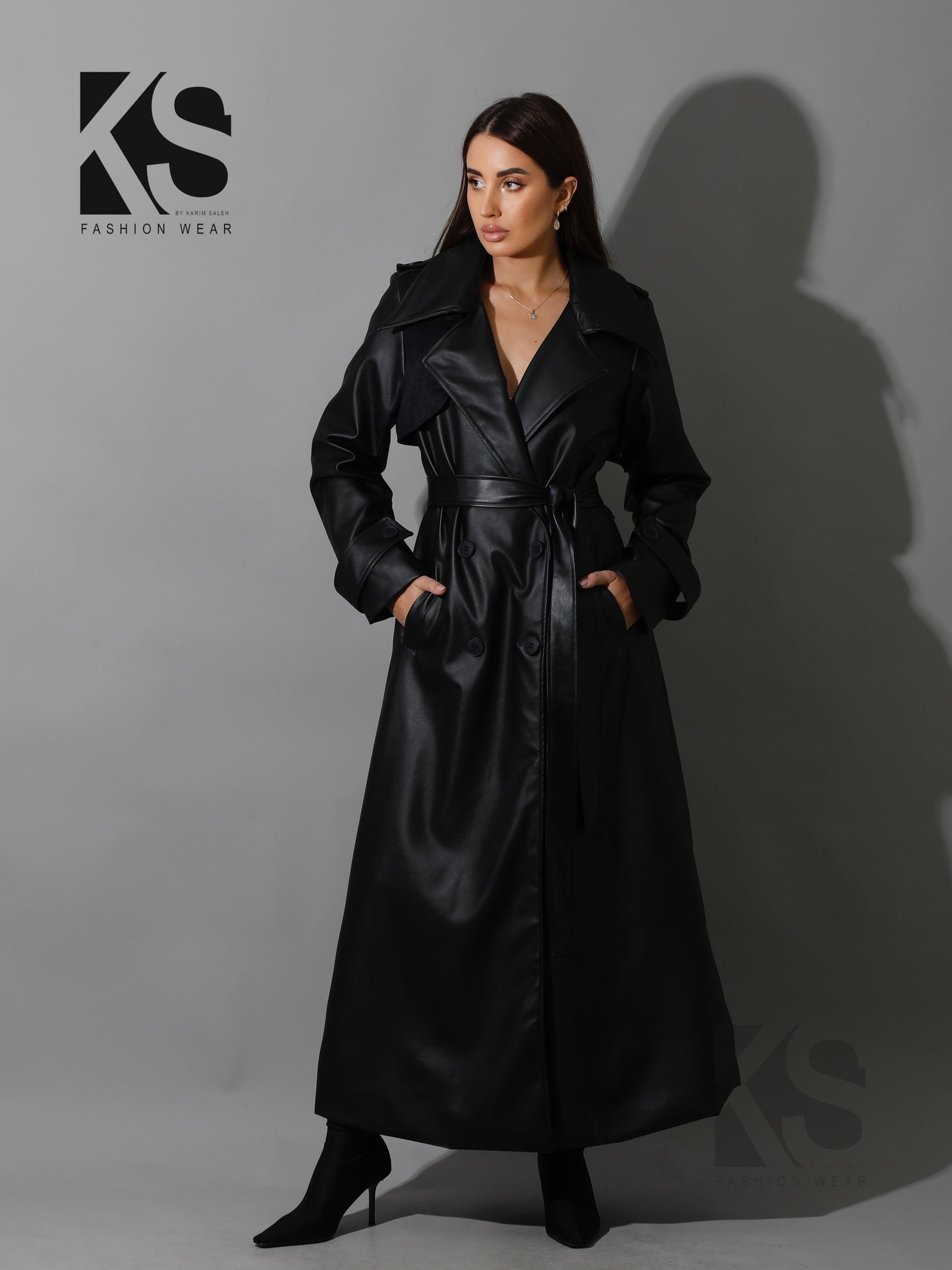 Leather Trench Coat With Suede - Black