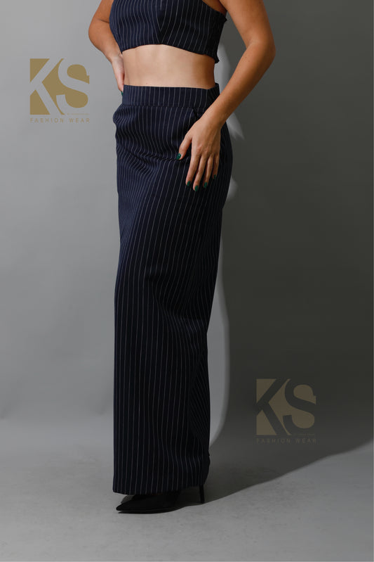 Striped Maxi Skirt Co-Ord - Navy