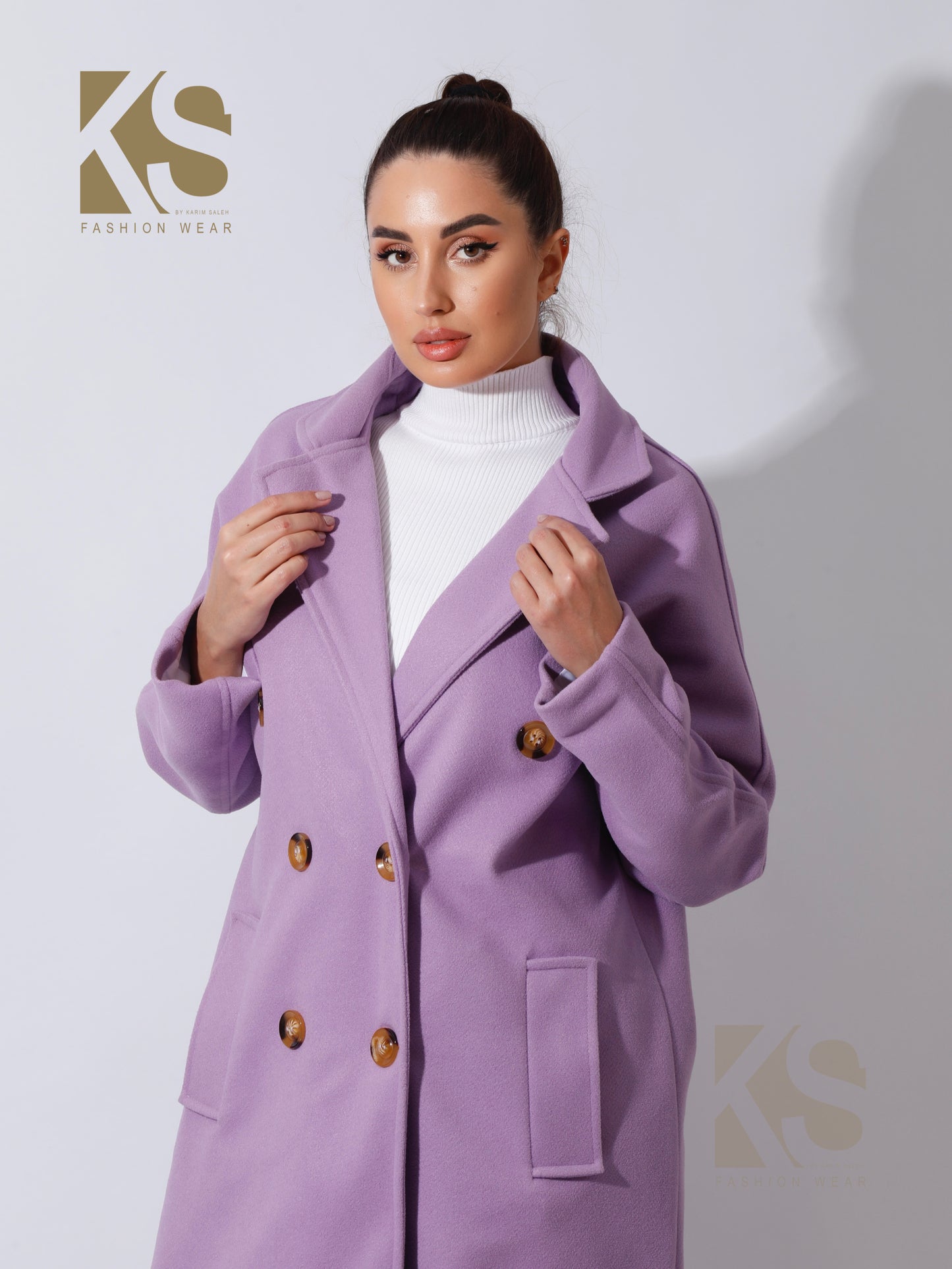 Long Double Breasted Coat - Lavender