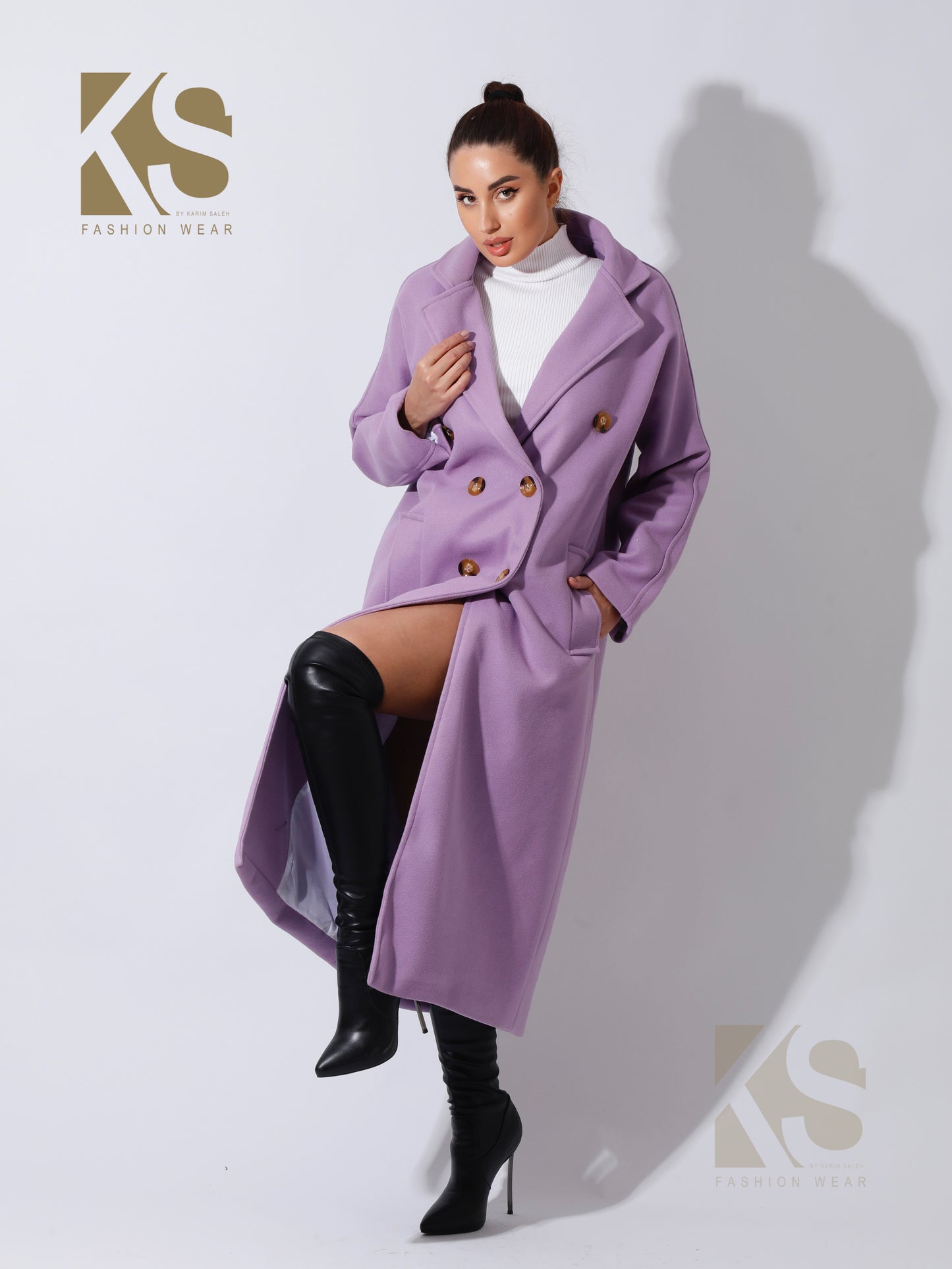 Long Double Breasted Coat - Lavender