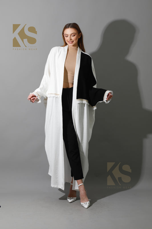 Lose Double Color Kaftan - White X Black