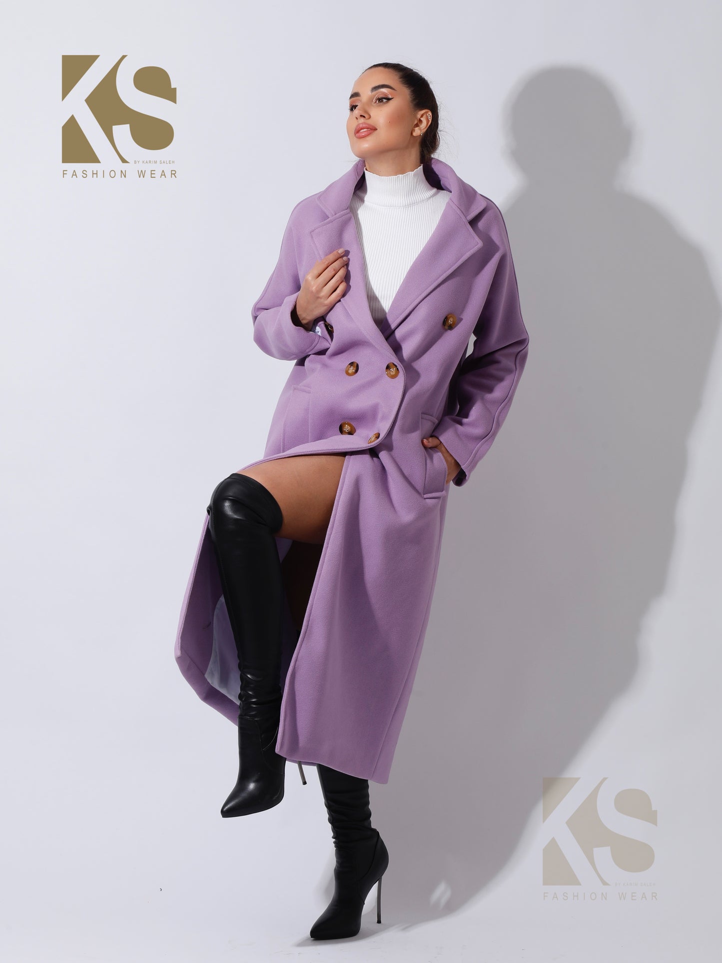 Long Double Breasted Coat - Lavender