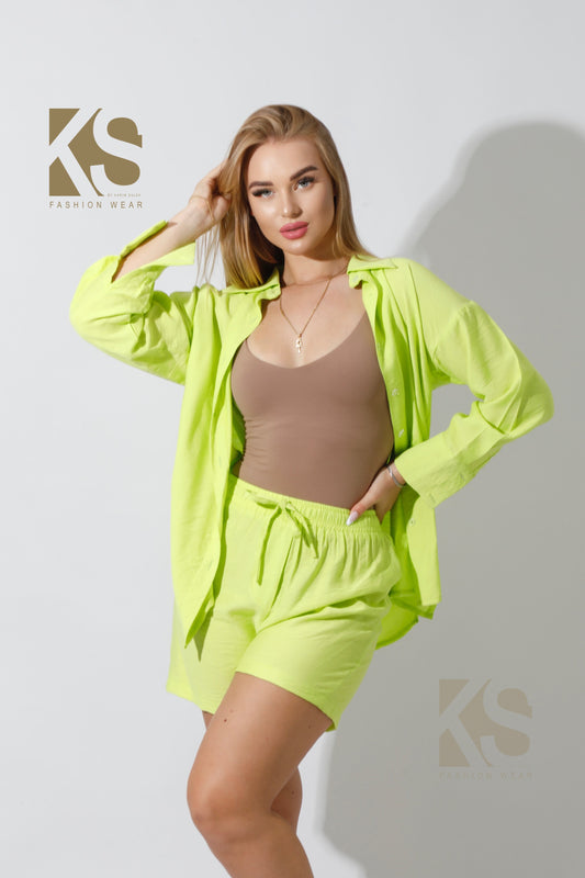 Lose Fit Shorts Set - Lime Green