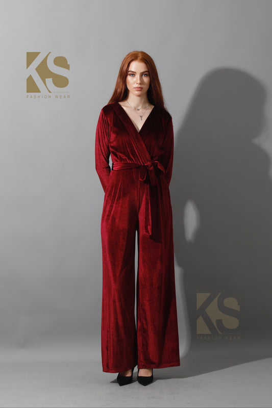 Wrapped wide leg Jumpsuit- Maroon