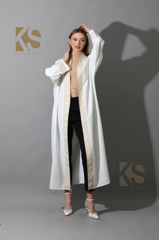 Arabic Long Kaftan - White & Gold