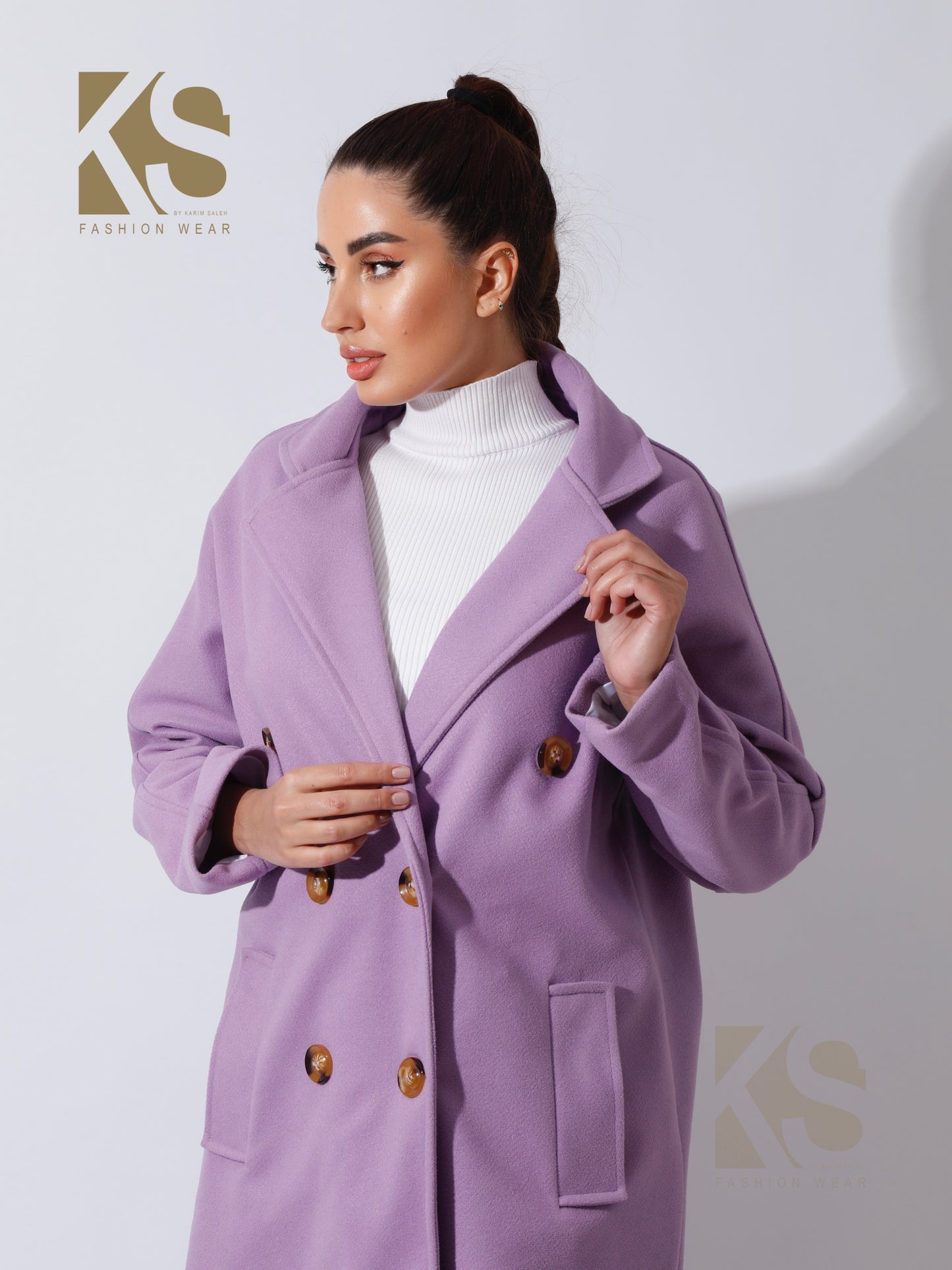 Long Double Breasted Coat - Lavender