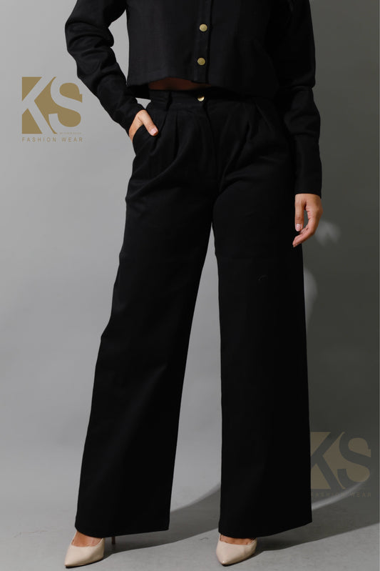 Co-ord Pleated Wide Leg Pants - Black