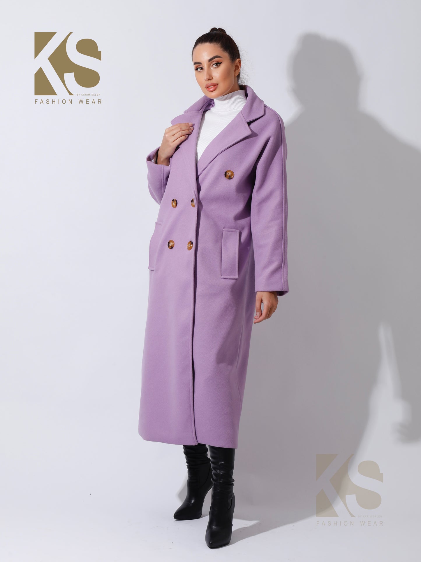 Long Double Breasted Coat - Lavender