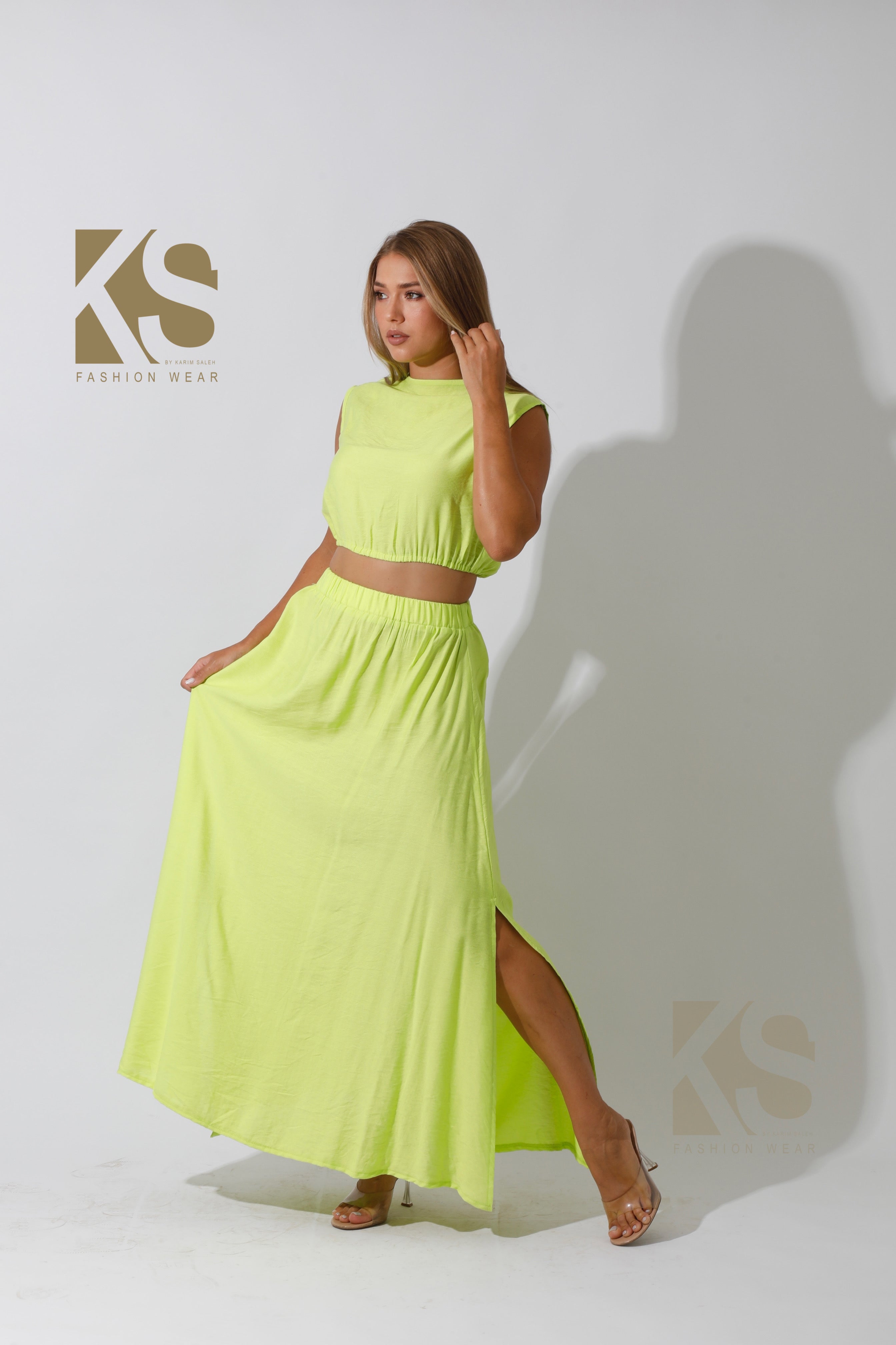 Lime green maxi skirt outfit best sale