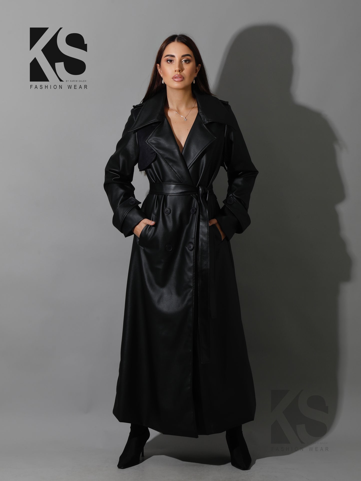 Leather Trench Coat With Suede - Black