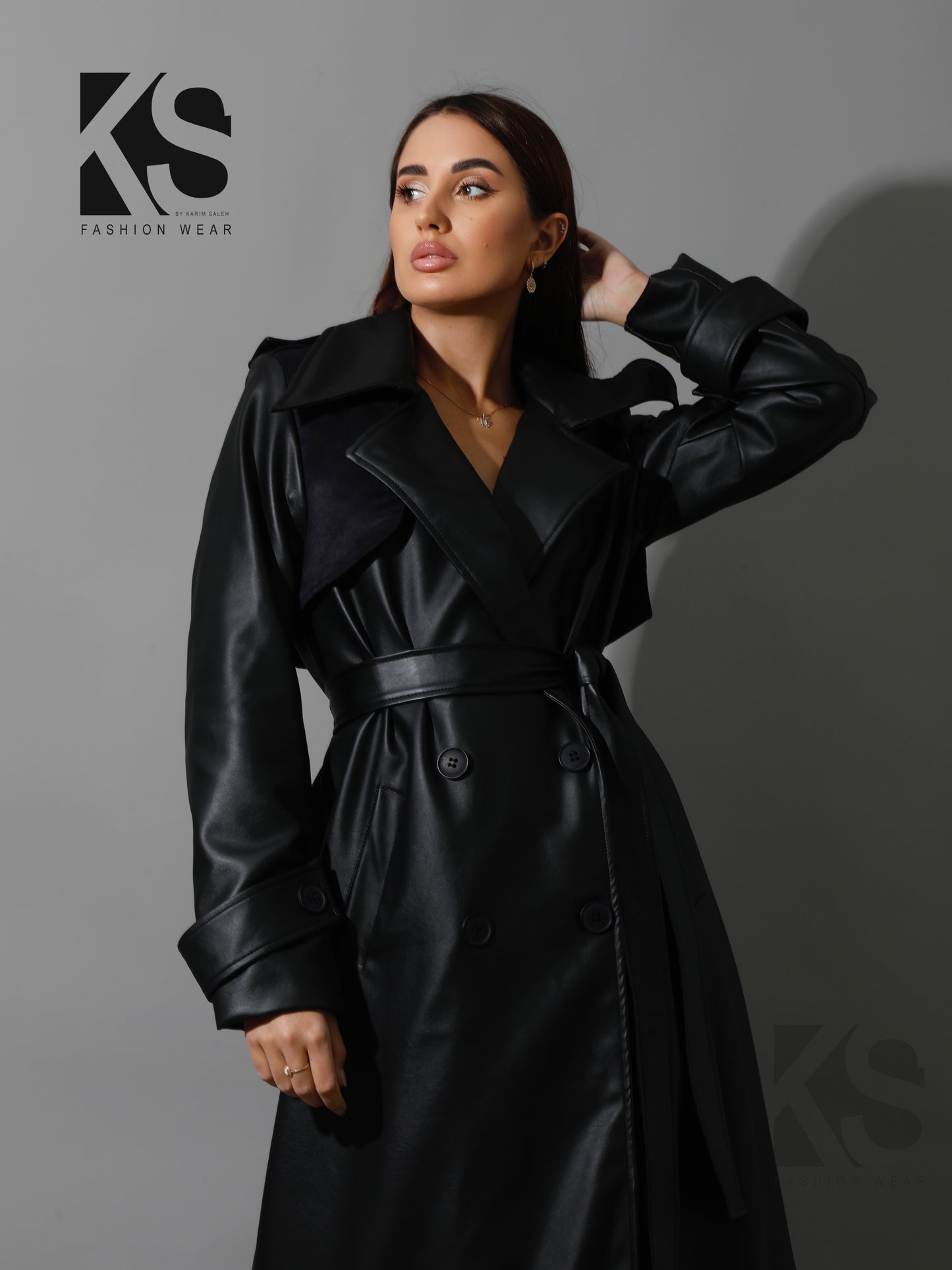 Leather Trench Coat With Suede - Black