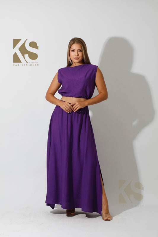 Maxi Side Slite Skirt Set - Purple