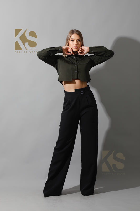 High Waist Wide Leg Trousers - Black