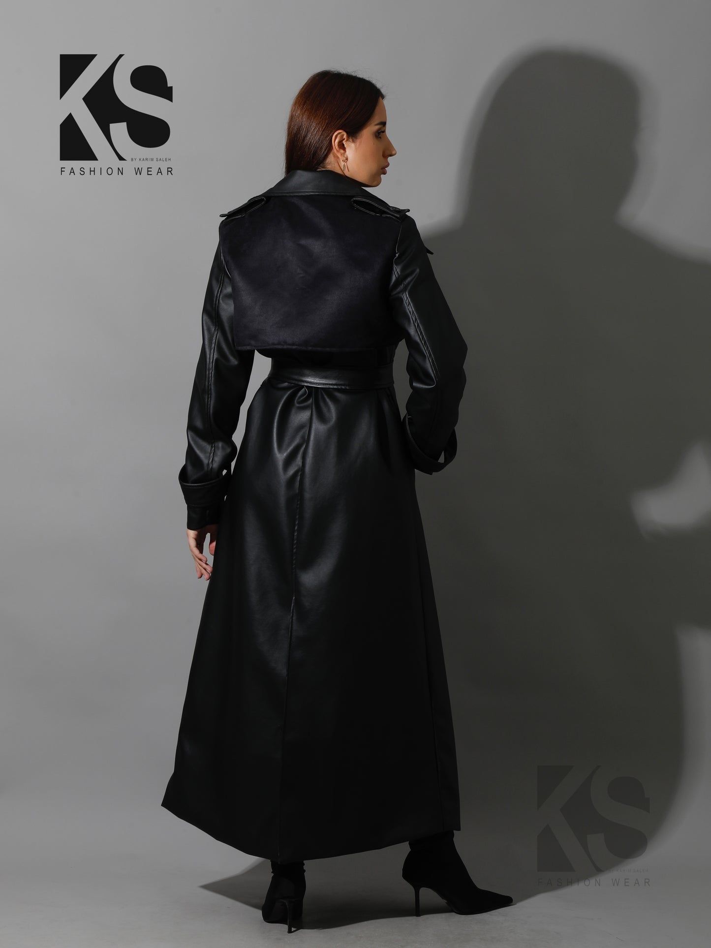 Leather Trench Coat With Suede - Black