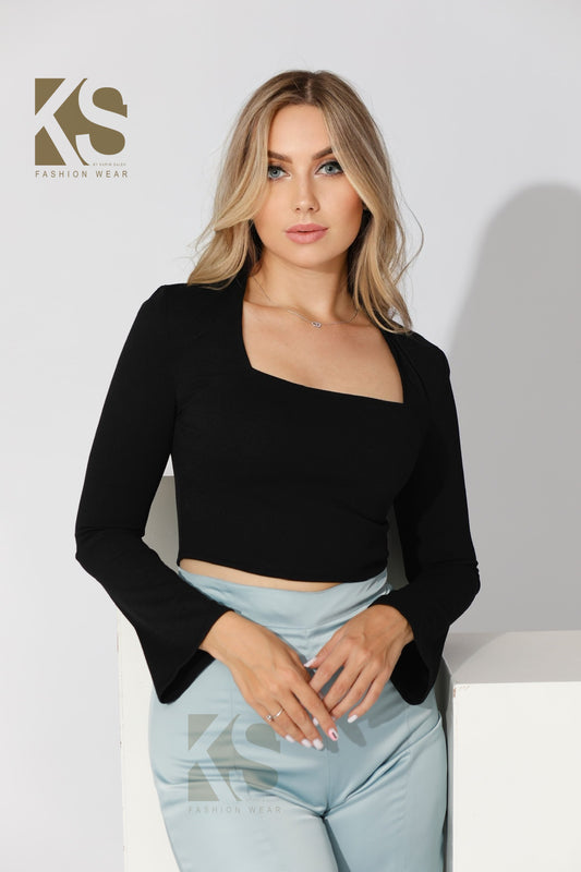 Squar Neck Crop Top - Black