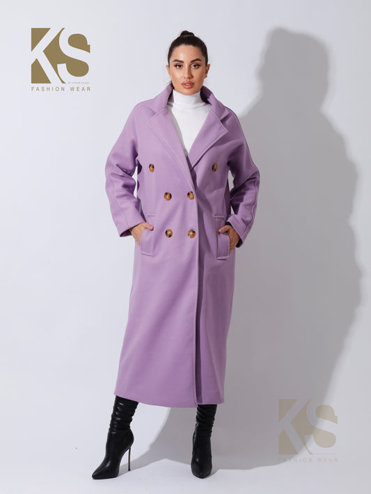 Long Double Breasted Coat - Lavender