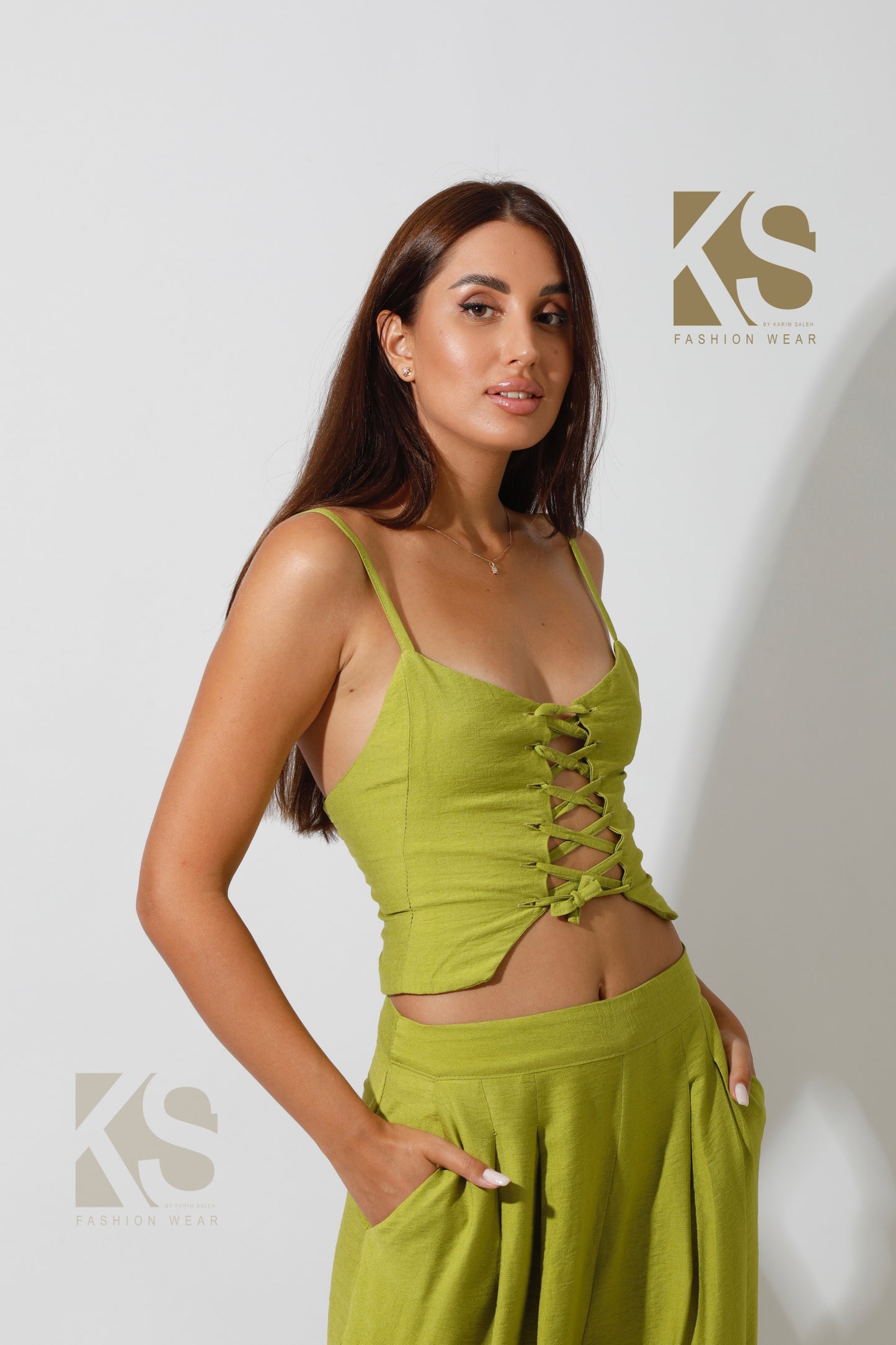 Co-Ord Rope Top & Trousers - kiwi Green