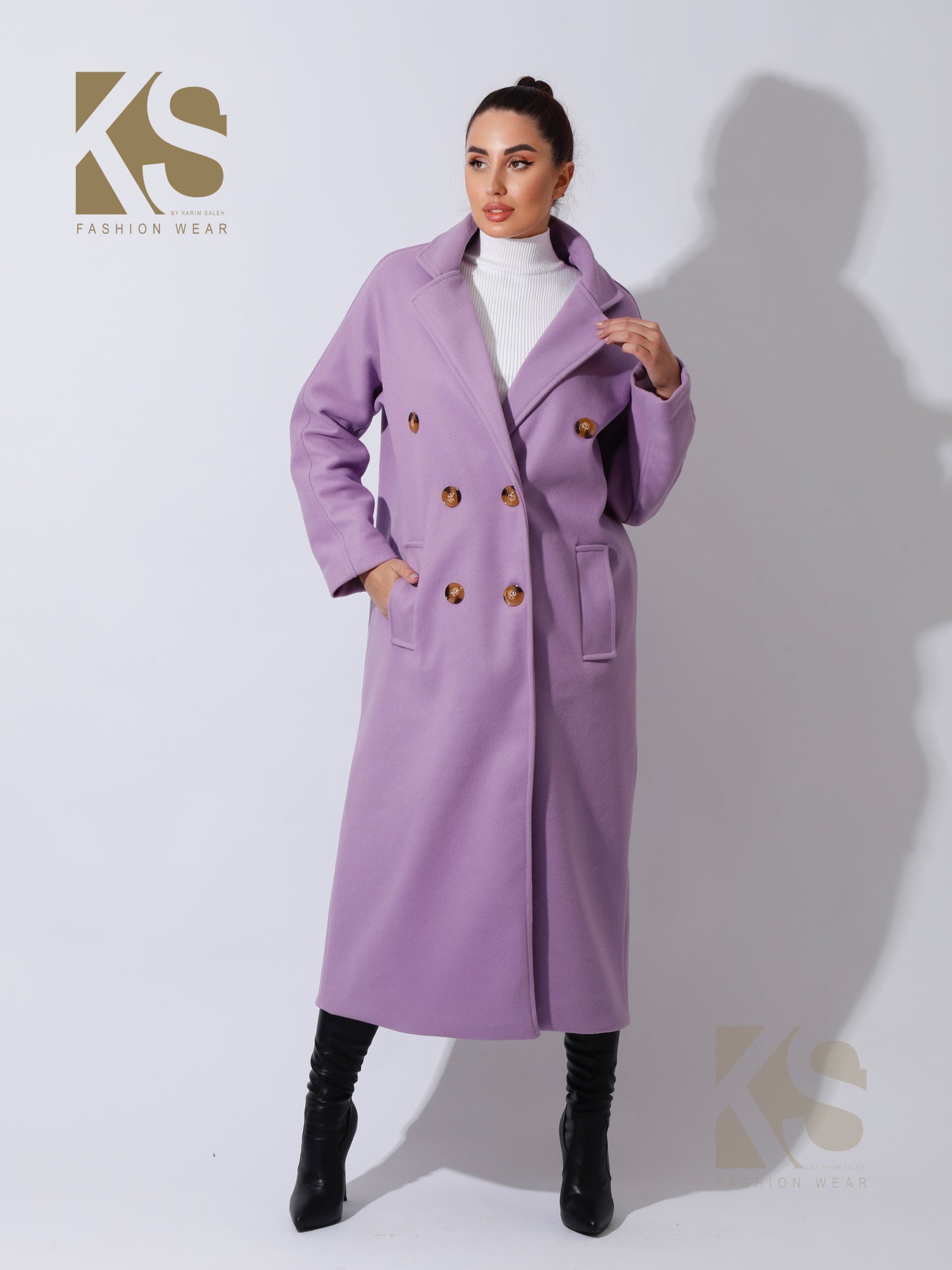 Long Double Breasted Coat - Lavender