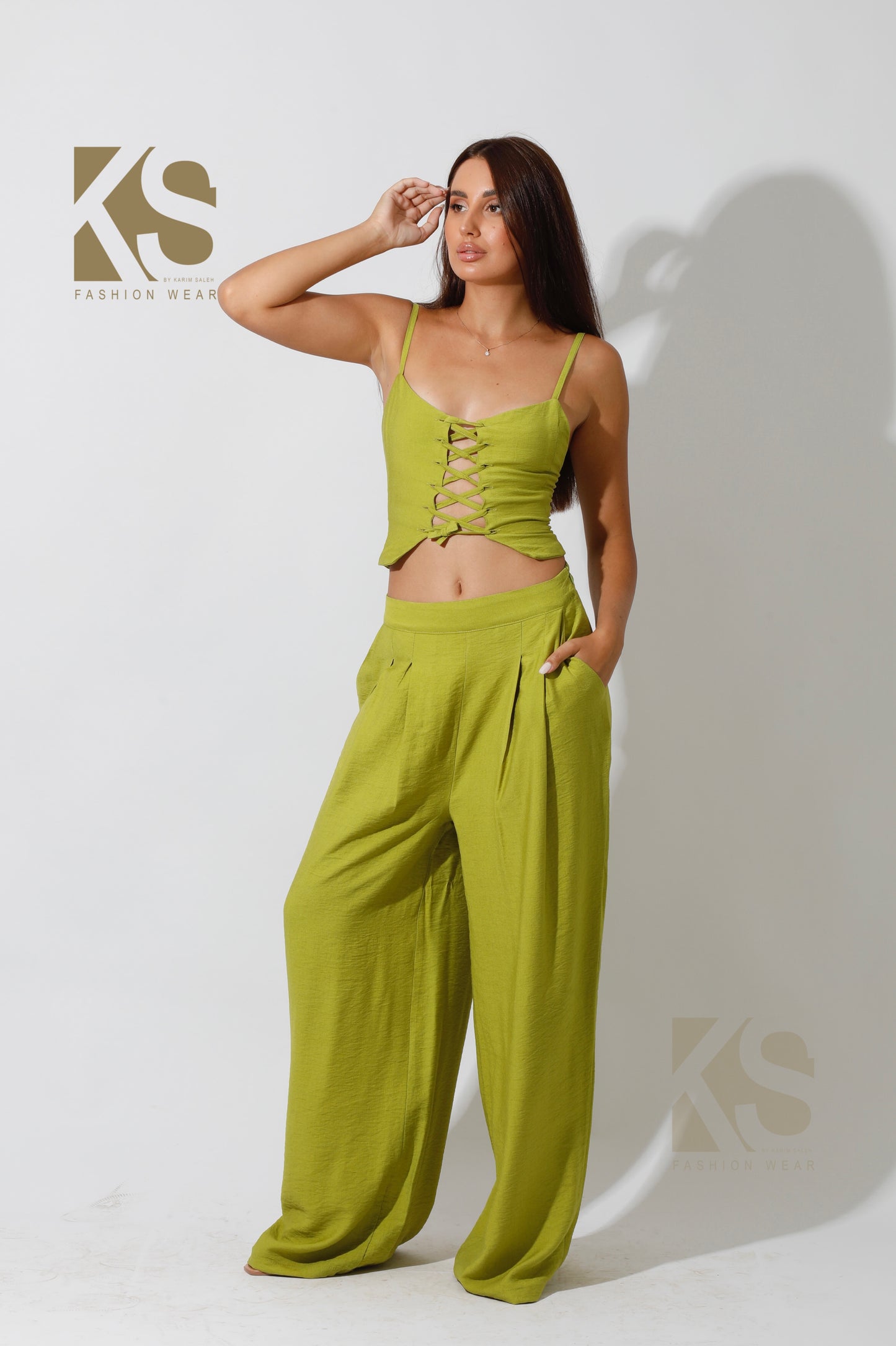 Co-Ord Rope Top & Trousers - kiwi Green