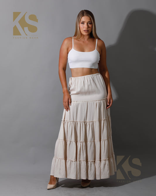 Tied Up Ruffle Skirt - Beige