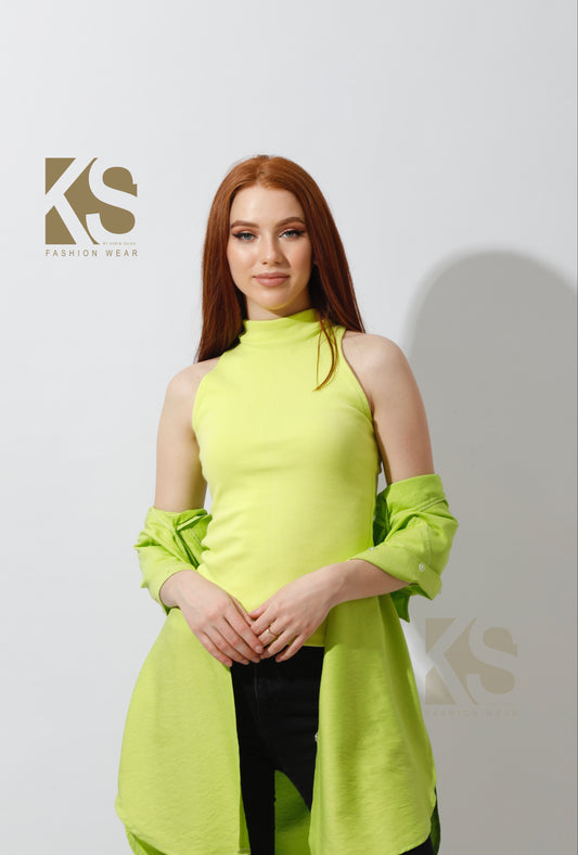 Slinky Half Neck Top - Lime Green