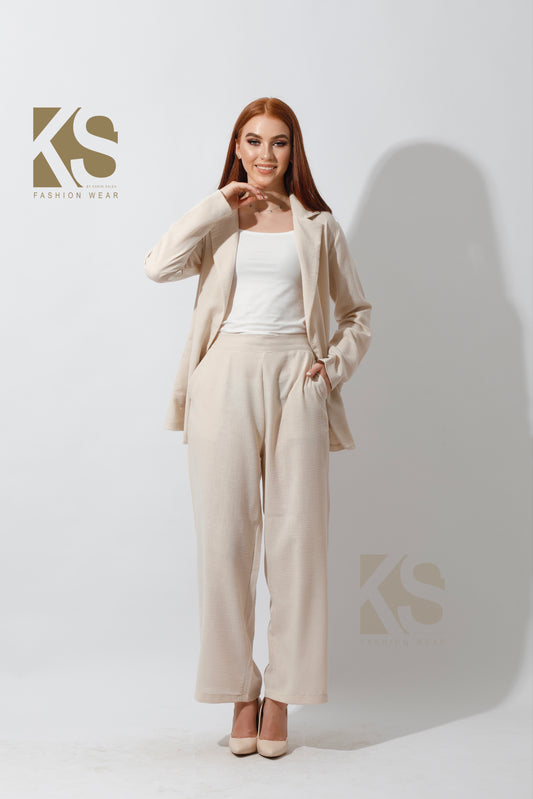 Light Suit with Front Patched  Pocket - Beige