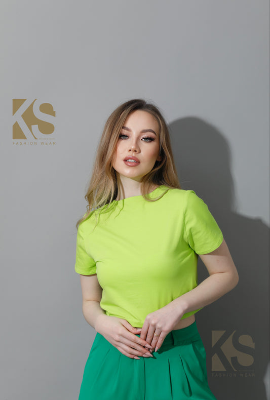 Half Sleeves Top - Lime Green